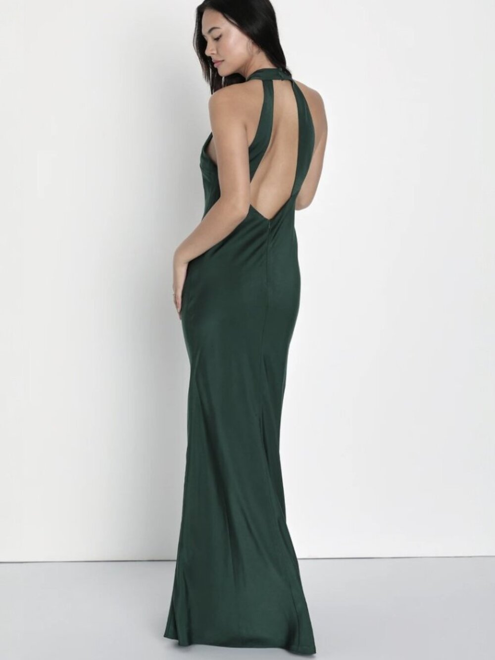 Lulus Astounding Elegance Emerald Green Satin Halter Maxi Dress NWT - Picture 3 of 8